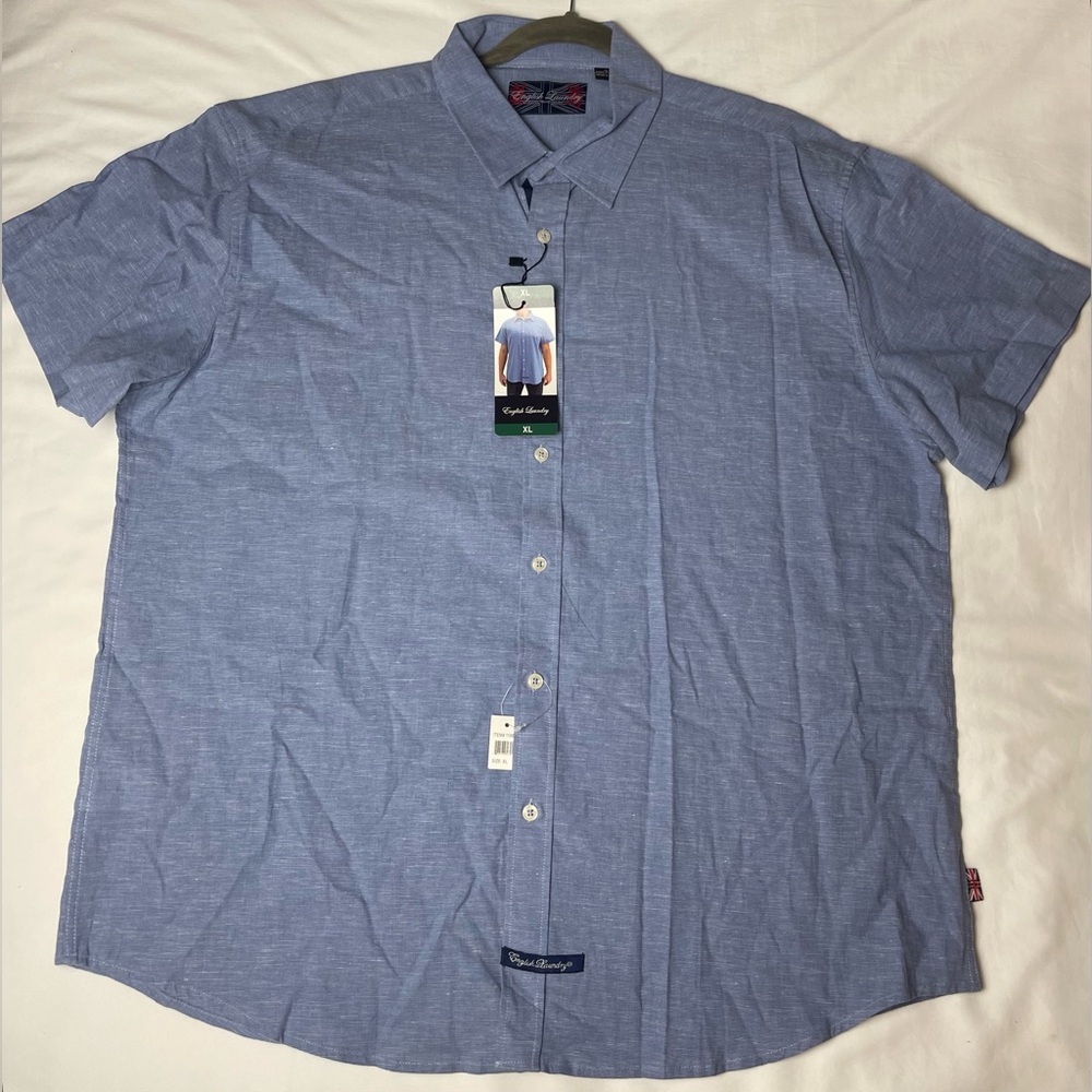 Size XL NEW Mens English Laundry Light Blue Cotton-Linen Blend Button Down Shirt